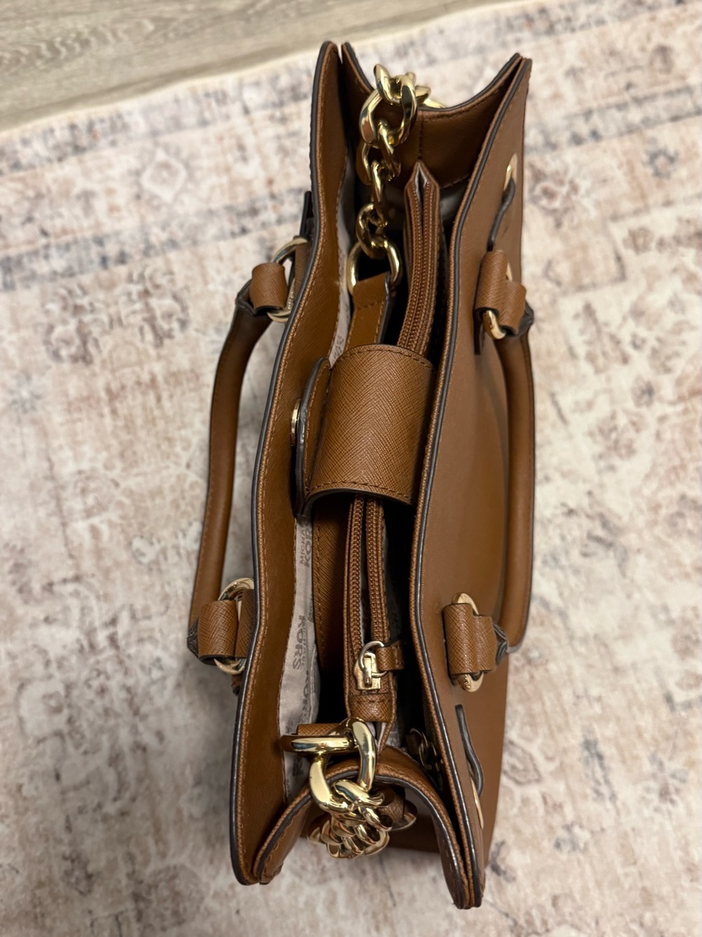 Michael Kors Brown Leather Top-Handle Satchel with Gold Hardware - Picture 3 of 11